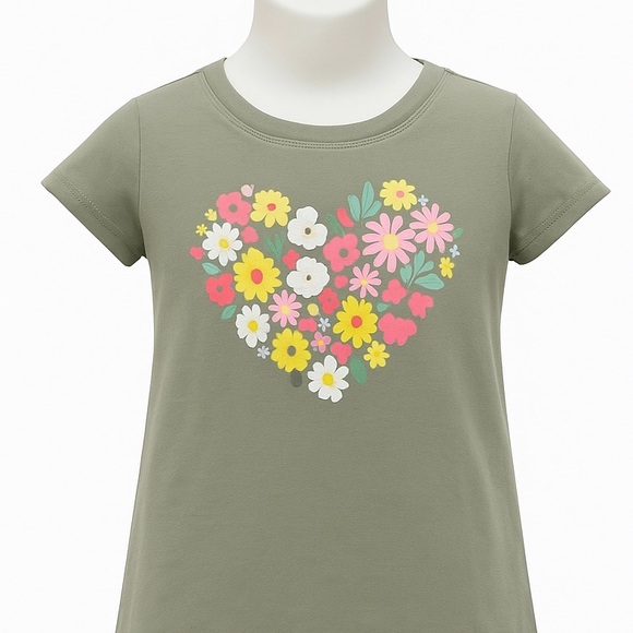 Cat & Jack Other - Girls Green Floral Heart Tee T Shirt Large 10 12 Top Springcore Boho Casual Soft